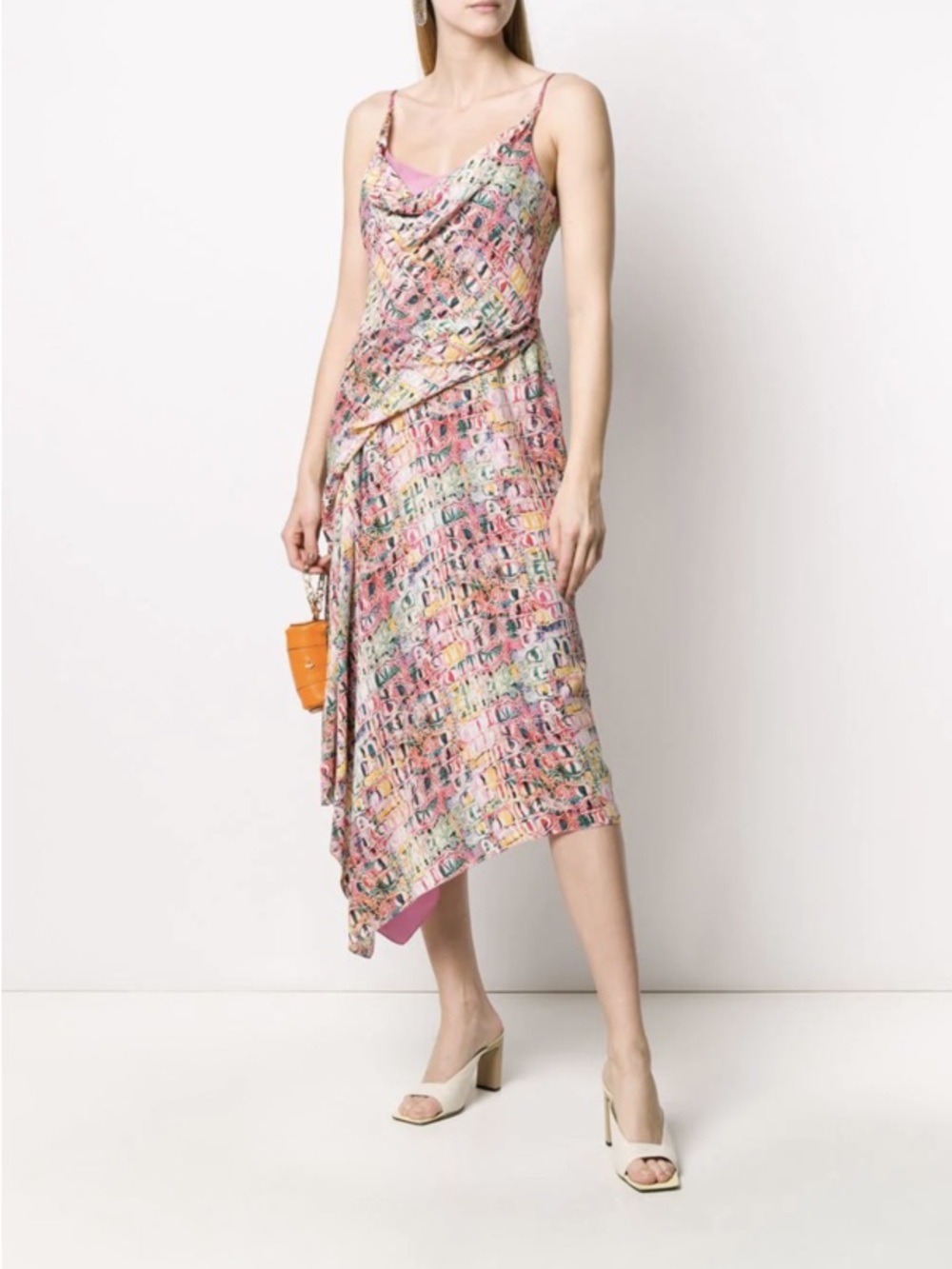 EUC Sies Marjan Farrah Asymmetrical Cocktail Dress Pink Multi-Color Croco Print